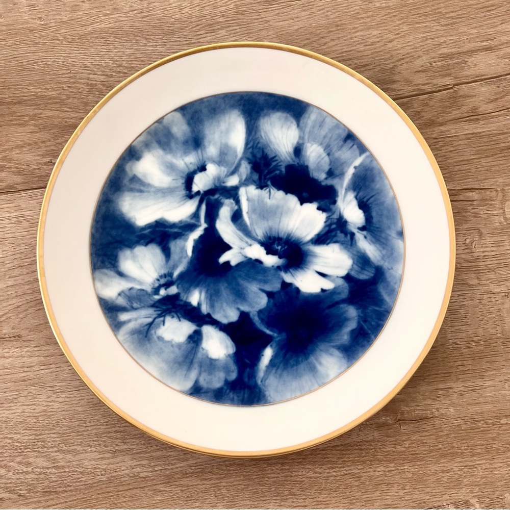 Meissen Germany‎ Blue White Floral Gold Trim Decorative Wall Plate 10” Mint Vtg